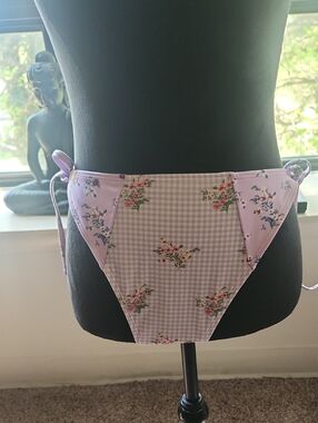 Lavender Floral Gingham Tie-Side Bikini Bottoms